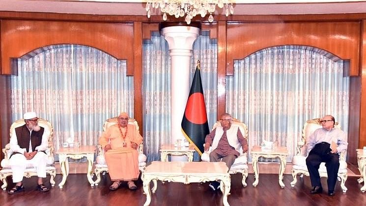 Interim government’s chief adviser professor Dr. Muhammad Yunus exchanging greetings with the leaders of Bangladesh’s Hindu community on the occasion of Janmastomi, the auspicious birth celebration of Lord Sri Krishna, on 26 August 2024